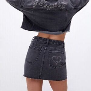 Playboy By Pacsun Women's 24 Black Denim High Rise Mini Skirt Bedazzeled Bunny